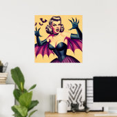 Retro Vampire Vrouw Poster (Thuiskantoor)