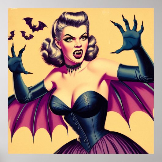 Retro Vampire Vrouw Poster (Voorkant)