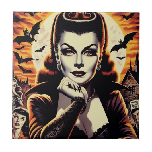 Retro Vampire Vrouw Tegeltje (Voorkant)