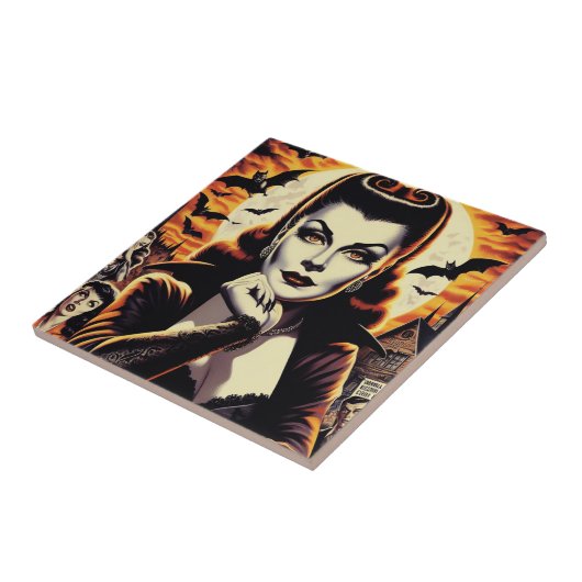 Retro Vampire Vrouw Tegeltje (Zijkant)