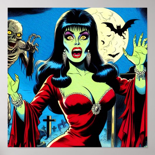 Retro Vampire Woman Comics Poster (Voorkant)