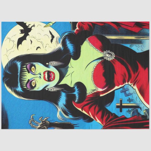 Retro Vampire Woman Comics Tissuepapier (Voorkant)