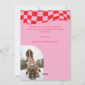 Retro Van Checkerboard Vrolijk & Helder Kerstfeest Feestdagenkaart (Achterkant)