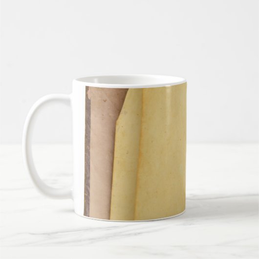 retro van de boekstructuur koffiemok (Links)