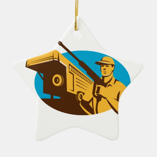 Retro van de wasmachine van de machinist keramisch ornament (Voorkant)