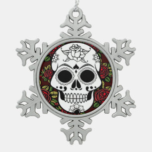 retro van het de schedeltin van de rozensuiker de tin sneeuwvlok ornament