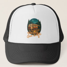 Retro Van Leven Goed Leven Avontuur Kamperen Badge Trucker Pet