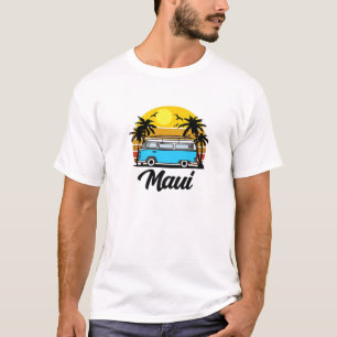 Retro Van Life Maui Hawaii  Sunset 70S Surf T-shirt