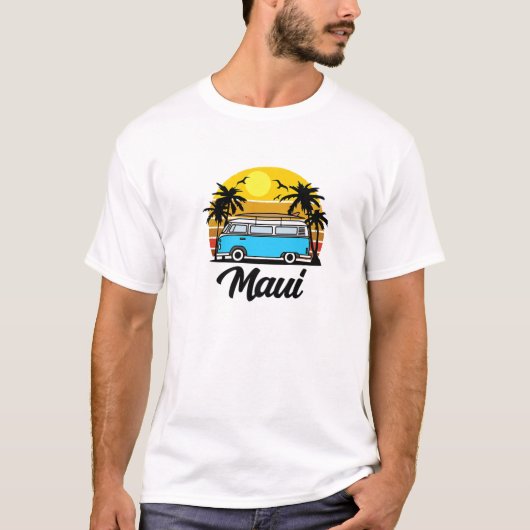 Retro Van Life Maui Hawaii Sunset 70S Surf T-shirt (Voorkant)