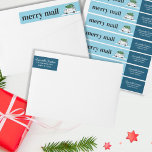 Retro Van Merry Mail Kerstboom Sneeuw Winter<br><div class="desc">Een witte retro camper met een kerstboom op het dak in een sneeuwscène. Deze lieve wrap rond adreslabel is perfect voor al uw vakantie mail.</div>