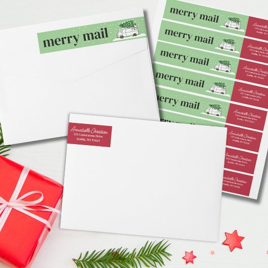 Retro Van Merry Mail Kerstmis Groen en Rood