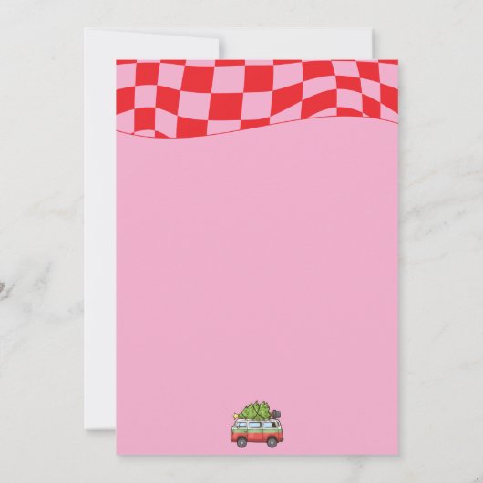 Retro Van Red Pink Checkerboard kerstfeest Kaart (Achterkant)