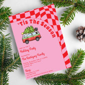 Retro Van Red Pink Checkerboard kerstfeest Kaart