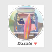 Retro Van Surfboard Beach Californië Vibes Sticker (Vel)