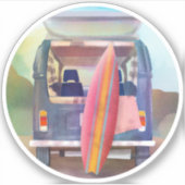 Retro Van Surfboard Beach Californië Vibes Sticker (Voorkant)