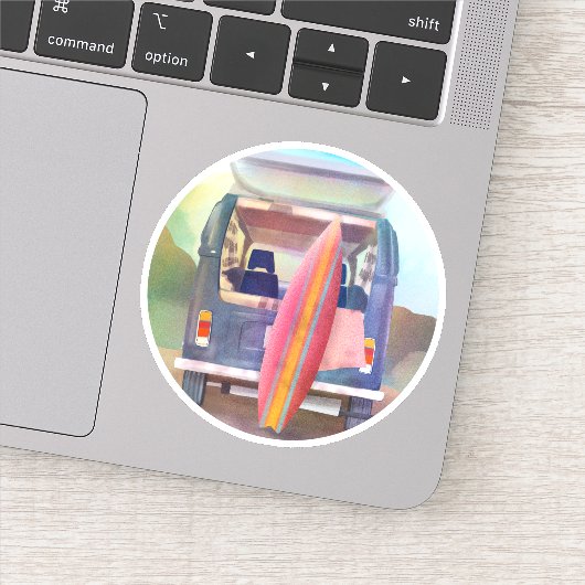 Retro Van Surfboard Beach Californië Vibes Sticker (Detail)