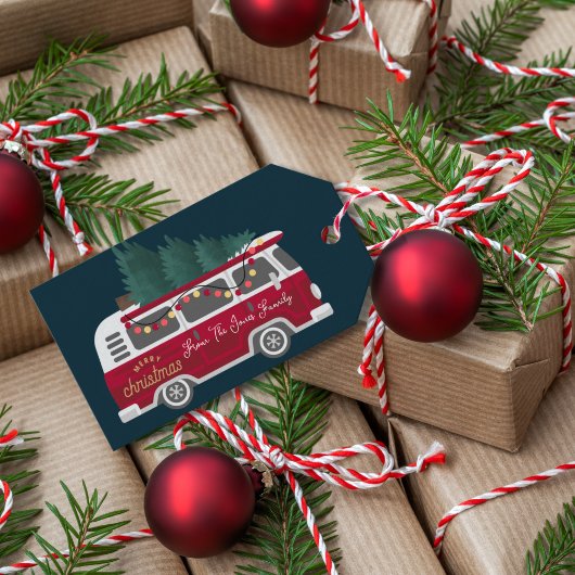 Retro Van Vintage Holiday Cadeaulabel