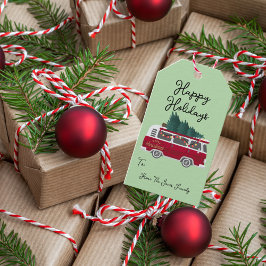 Retro Van Vintage Holiday Cadeaulabel