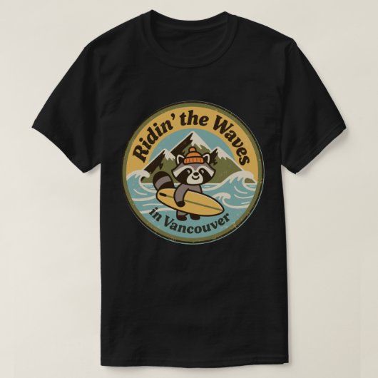 Retro Vancouver Surfing Raccoon T-shirt (Design voorkant)