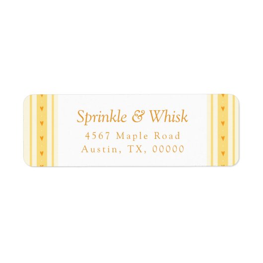 Retro Vanilla Yellow Heart Stripes Bakery Etiket (Voorkant)