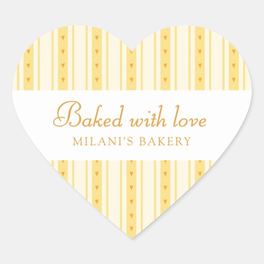 Retro Vanilla Yellow Heart Stripes Bakery Hart Sticker (Voorkant)