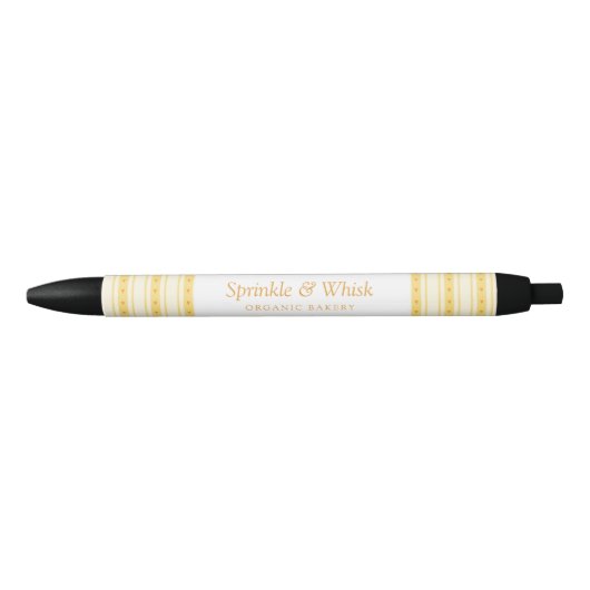 Retro Vanilla Yellow Heart Stripes Bakery Zwarte Inkt Pen (Voorkant)