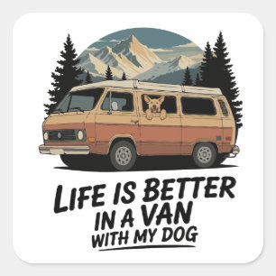Retro Vannetleven met Hond Bergavontuur Vierkante Sticker