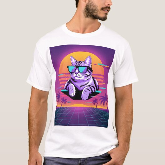 Retro vaporwave cat t-shirt (Voorkant)