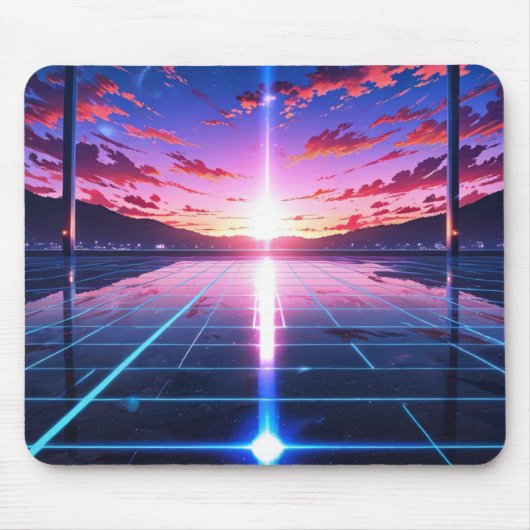 Retro Vaporwave Grid Horizon Anime Muismat (Voorkant)