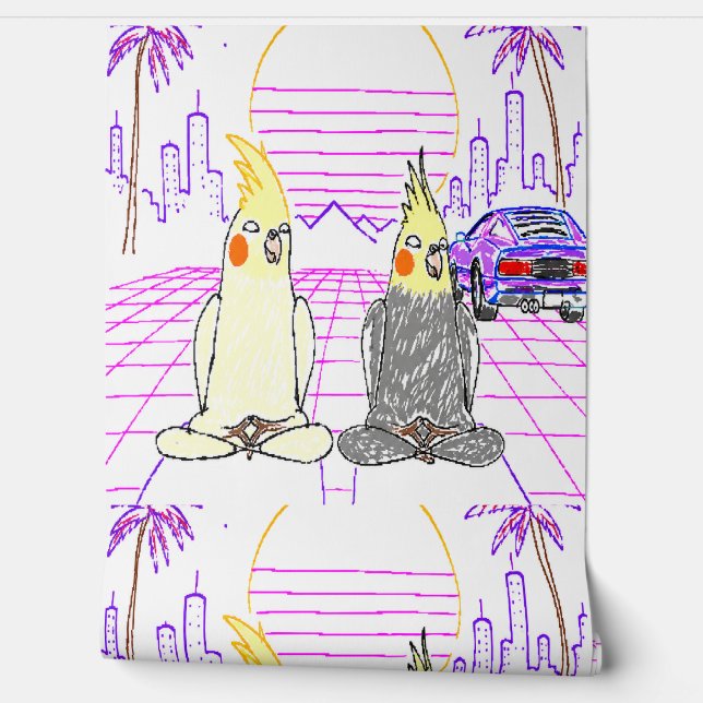 Retro Vaporwave Kaketiel Behang (Afrollen)