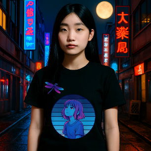 Retro Vaporwave Moon Melancholy Anime Girl T-shirt