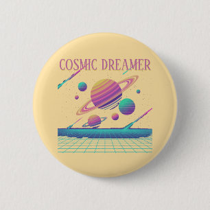 Retro Vaporwave Planeten Synthwave Ronde Button 5,7 Cm