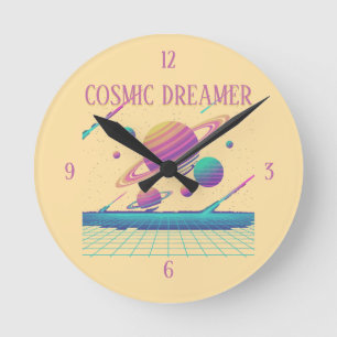 Retro Vaporwave Planeten Synthwave Ronde Klok