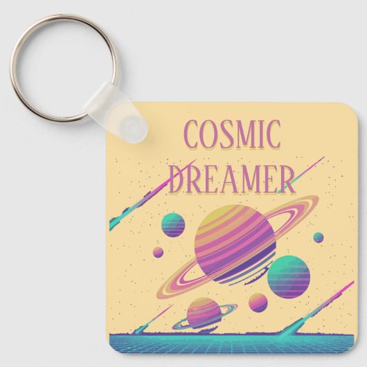 Retro Vaporwave Planeten Synthwave Sleutelhanger (Voorkant)