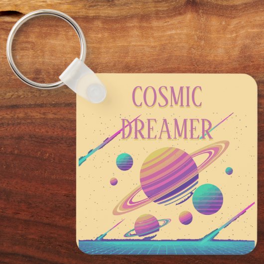 Retro Vaporwave Planeten Synthwave Sleutelhanger (Voorkant)