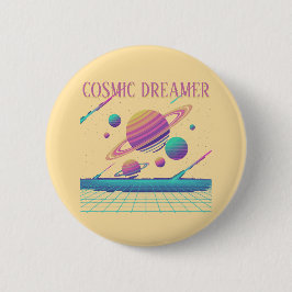 Retro Vaporwave Planets Synthwave Ronde Button 5,7 Cm