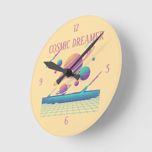 Retro Vaporwave Planets Synthwave Ronde Klok (Hoek)