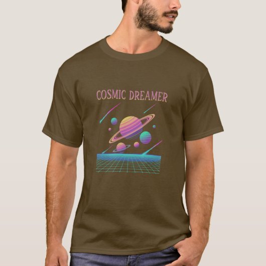Retro Vaporwave Planets Synthwave T-shirt (Voorkant)