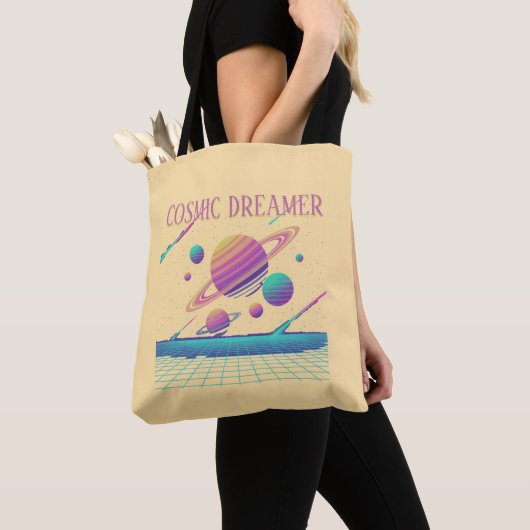 Retro Vaporwave Planets Synthwave Tote Bag (Dichtbij)