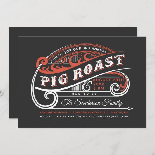  Retro Varkensgebraden Uitnodigingen (Voorkant / Achterkant)