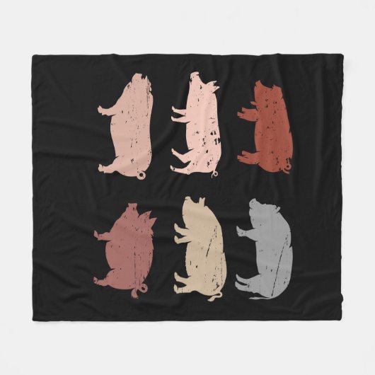 Retro Varkensliefhebber Boerderijdieren Varkens  V Fleece Deken (Voorkant (Horizontaal))