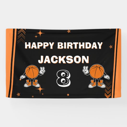 Retro Varsity Basketbal Verjaardags Welkomstbanner Spandoek (Horizontaal)