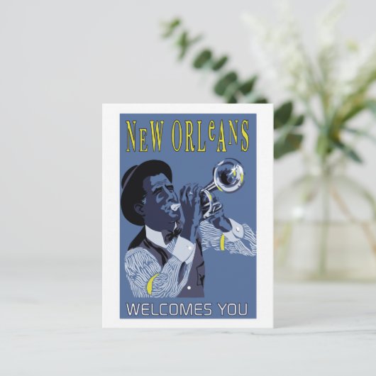 Retro vector Art New Orleans jazz trompetspeler Briefkaart (Staand voorkant)