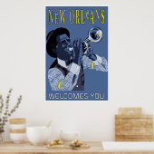 Retro vector Art New Orleans jazz trompetspeler Poster (Keuken)