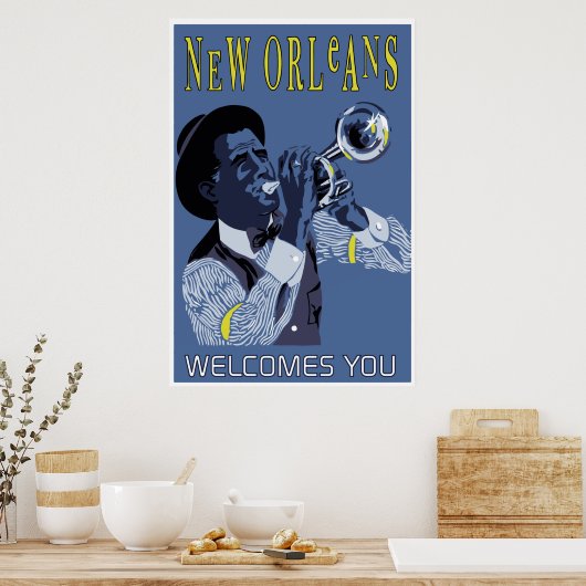 Retro vector Art New Orleans jazz trompetspeler Poster (Keuken)
