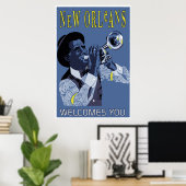 Retro vector Art New Orleans jazz trompetspeler Poster (Thuiskantoor)