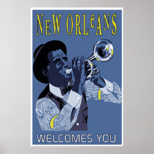 Retro vector Art New Orleans jazz trompetspeler Poster