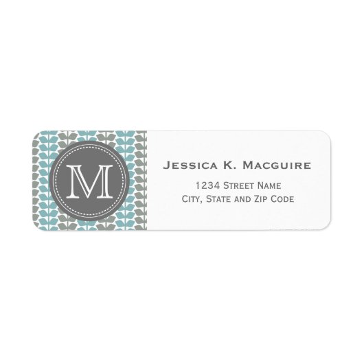 Retro Vector Blue Grey Leaves Pattern Etiket (Voorkant)