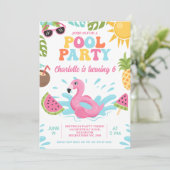 Retro veelkleurige zomer zwembad partij verjaardag kaart (Staand voorkant)