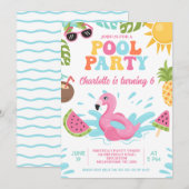 Retro veelkleurige zomer zwembad partij verjaardag kaart (Voorkant / Achterkant)
